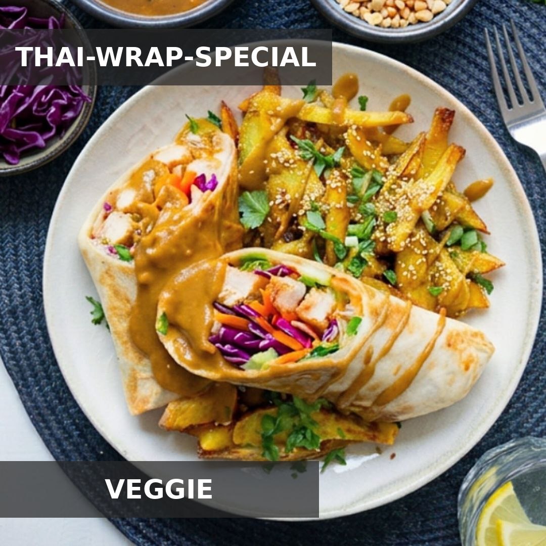 VEGGIE THAI-HALLOUMIWRAPS MIT KNACKIGEM ASIA-GEMÜSE & GOLDBRAUNEN CRISPY FRIES