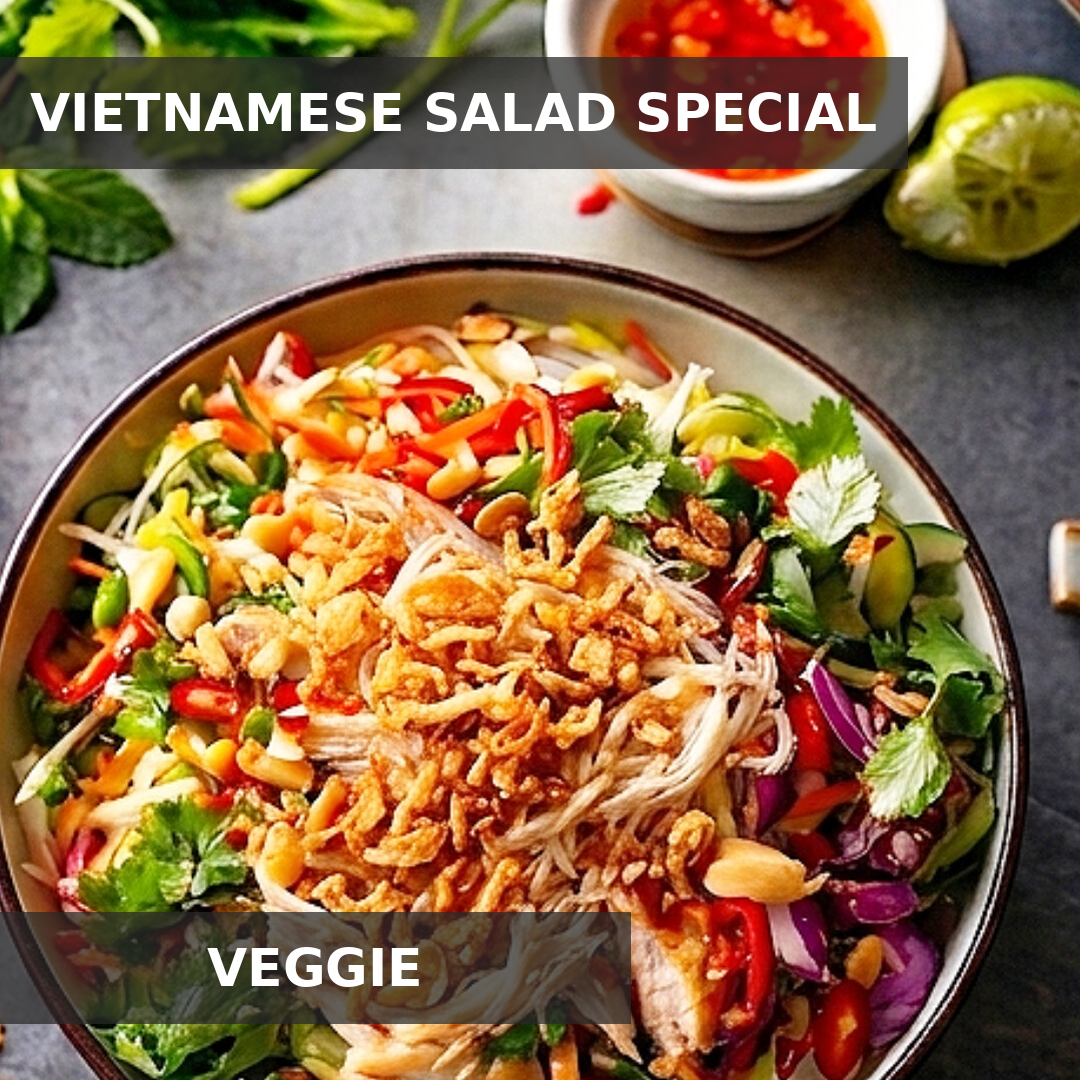 VEGGIE FRUCHTIGER VIETNAMESE SOJA SALAD MIT THAI-BASILIKUM, NEKTARINEN UND ERDNUSS-RÖSTZWIEBEL-CRUNCH