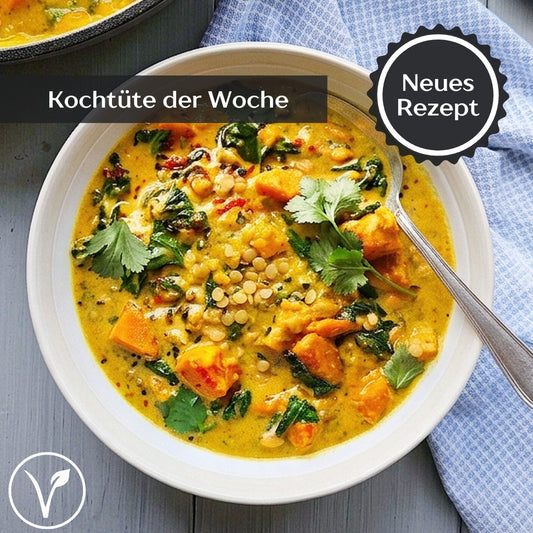 Cremiger Süßkartoffel-Eintopf mit roten Linsen und Kokosmilch